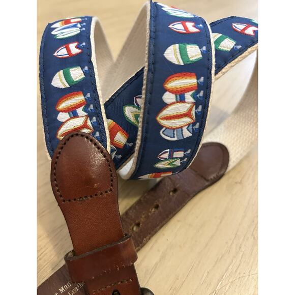 Men’s Nautical Canvas Belt 42 Sail Boats Preppy Fishing 80s 90s USA Leather Man - Picture 2 of 11